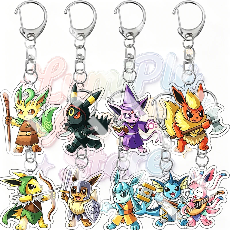 Anime Eeveelution Eevee Umbreon Vaporeon Espeon Jolteon Leafeon Sylveon Cartoon Acrylic Keychain Diy Bag Self-made Pendant Gifts