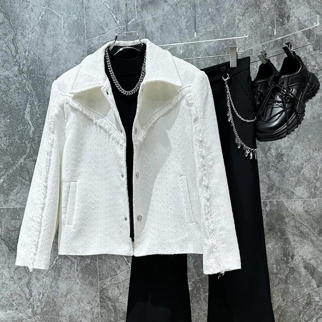 

Французская модная куртка с кисточками для мужчин, весенне-осенние куртки с лацканами и пайетками, модное мужское жаккардовое пальто High Street