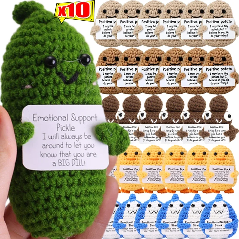 Positive Energy Potato Shark Doll Funny Crochet Cucumber Poop Handmade Knitted Dolls Desktop Ornaments Decors Crafts Cute Toys