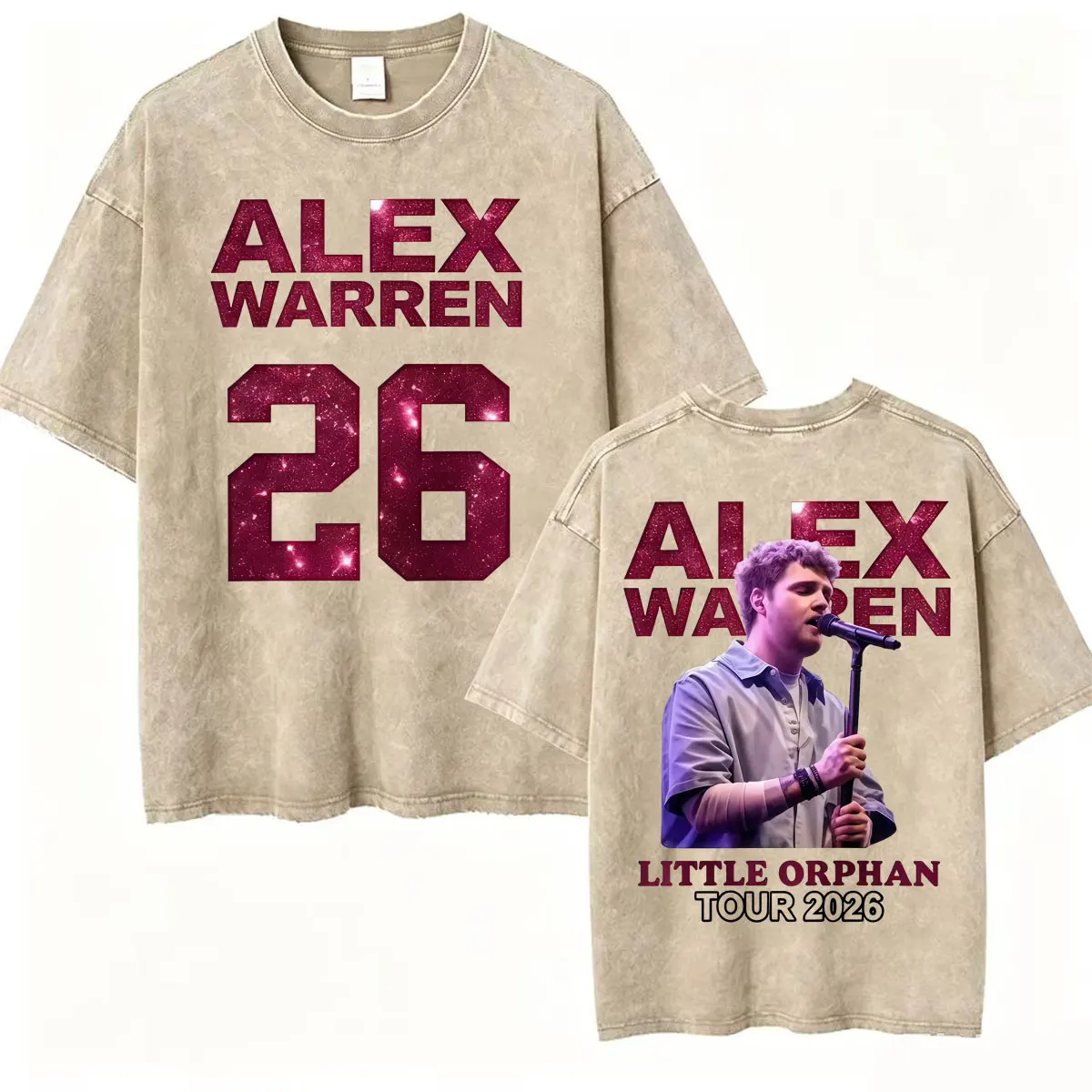 Alex Warren Little Orphan Tour 2026 Vintage Washed T Shirt Men's Clothing Hip Hop Streetwear T-shirts Casual Cotton Loose Tshirt