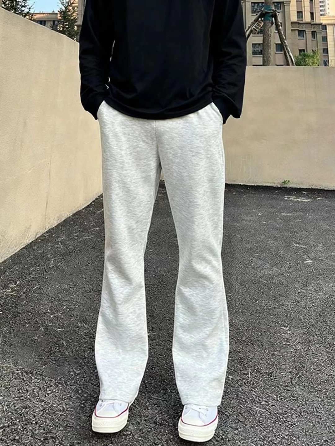 

Cleanfit ey White Floral American Sport Pants Men's Autumn Long Straight Leg Micro Flared Trousers Youth Faion Trend