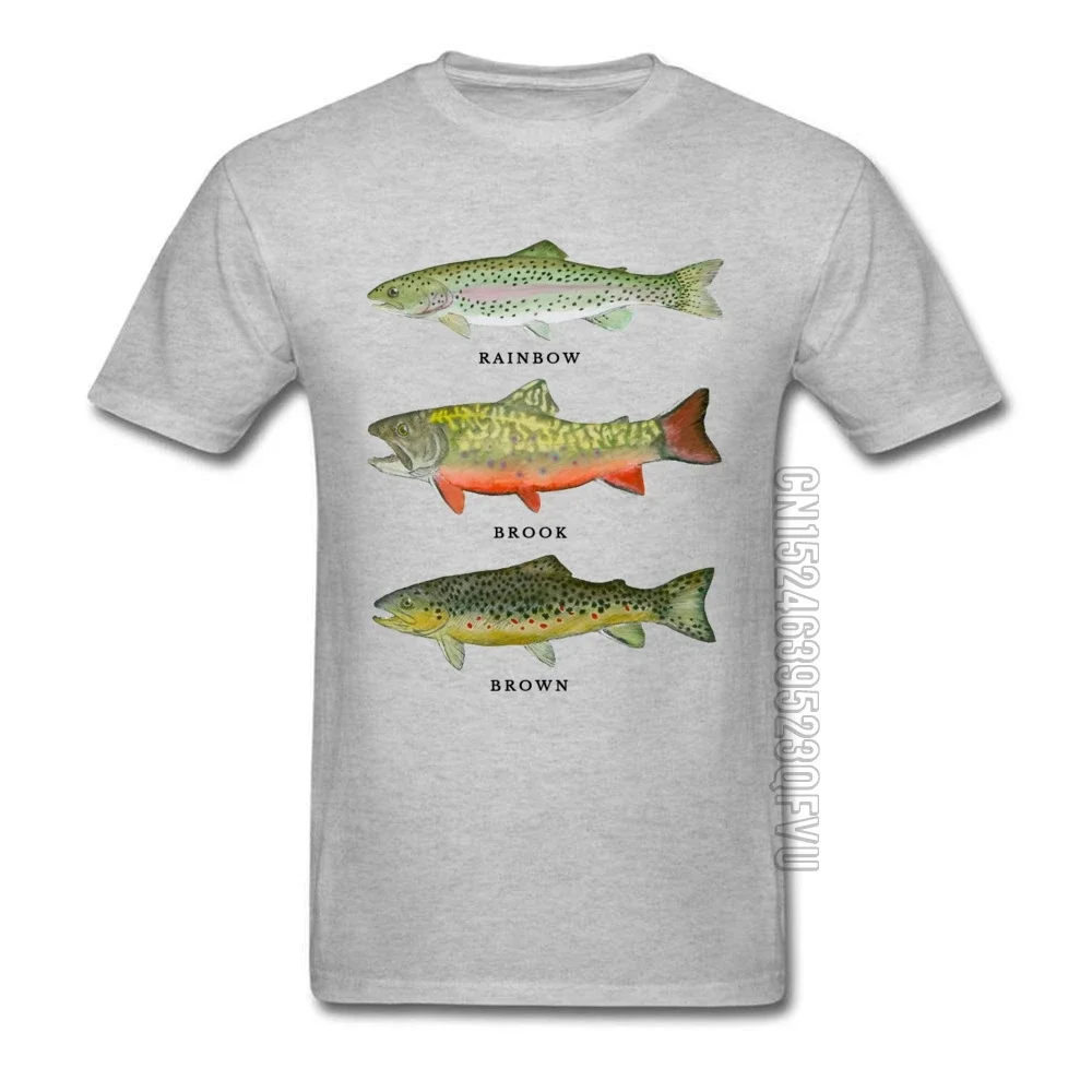 Fish Trout Triad Rainbow Grey O Neck T Shirts Summer/Autumn Tops & Tees Short Sleeve for Men High Quality All Cotton T Shirt