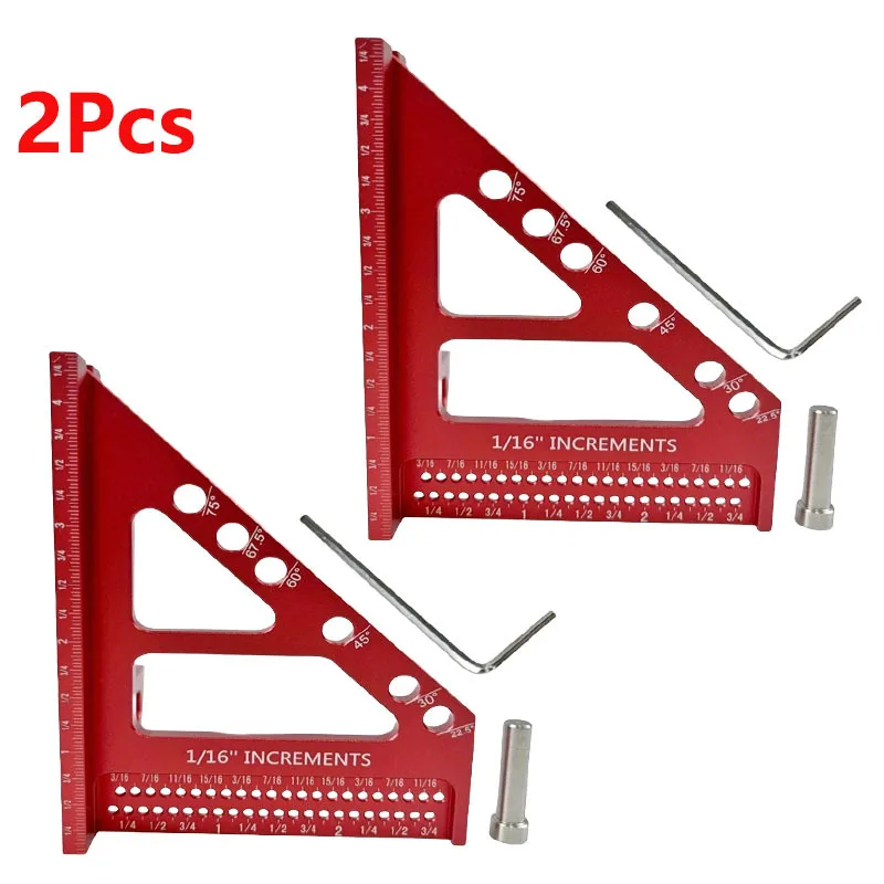 

2Pcs Aluminum Miter Triangle Ruler - 3D Multi-Angle Woodworking Square Protractor - Enhanced Hole Scriber - High Accuracy