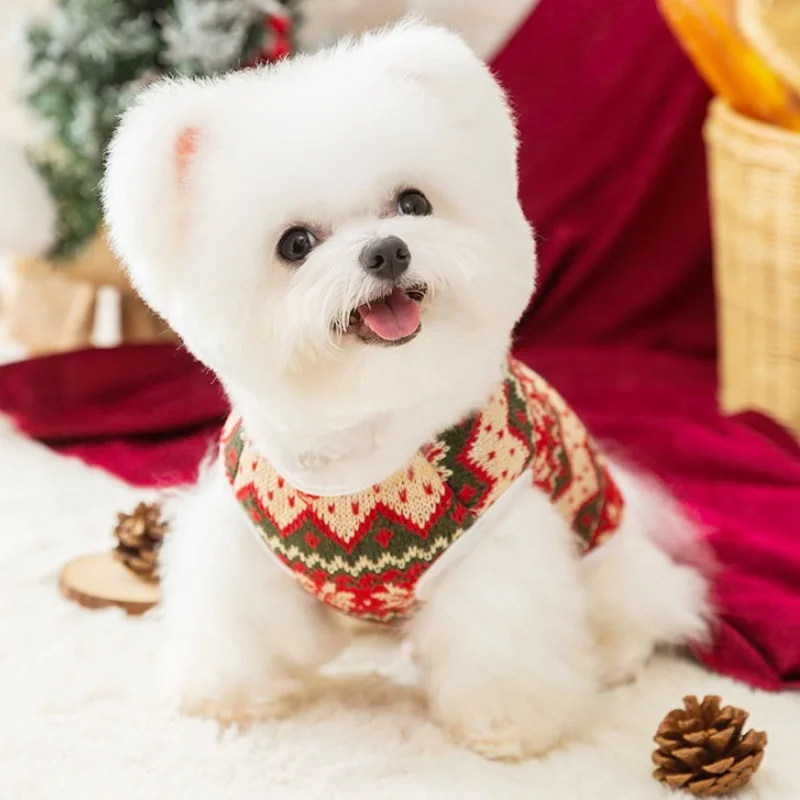 Winter Warm Pet Dog Coat Christmas Dog Clothes Cute Bear Snow Print Costume Chihuahua Happy New Year Puppy Vest Cardigan for Dog