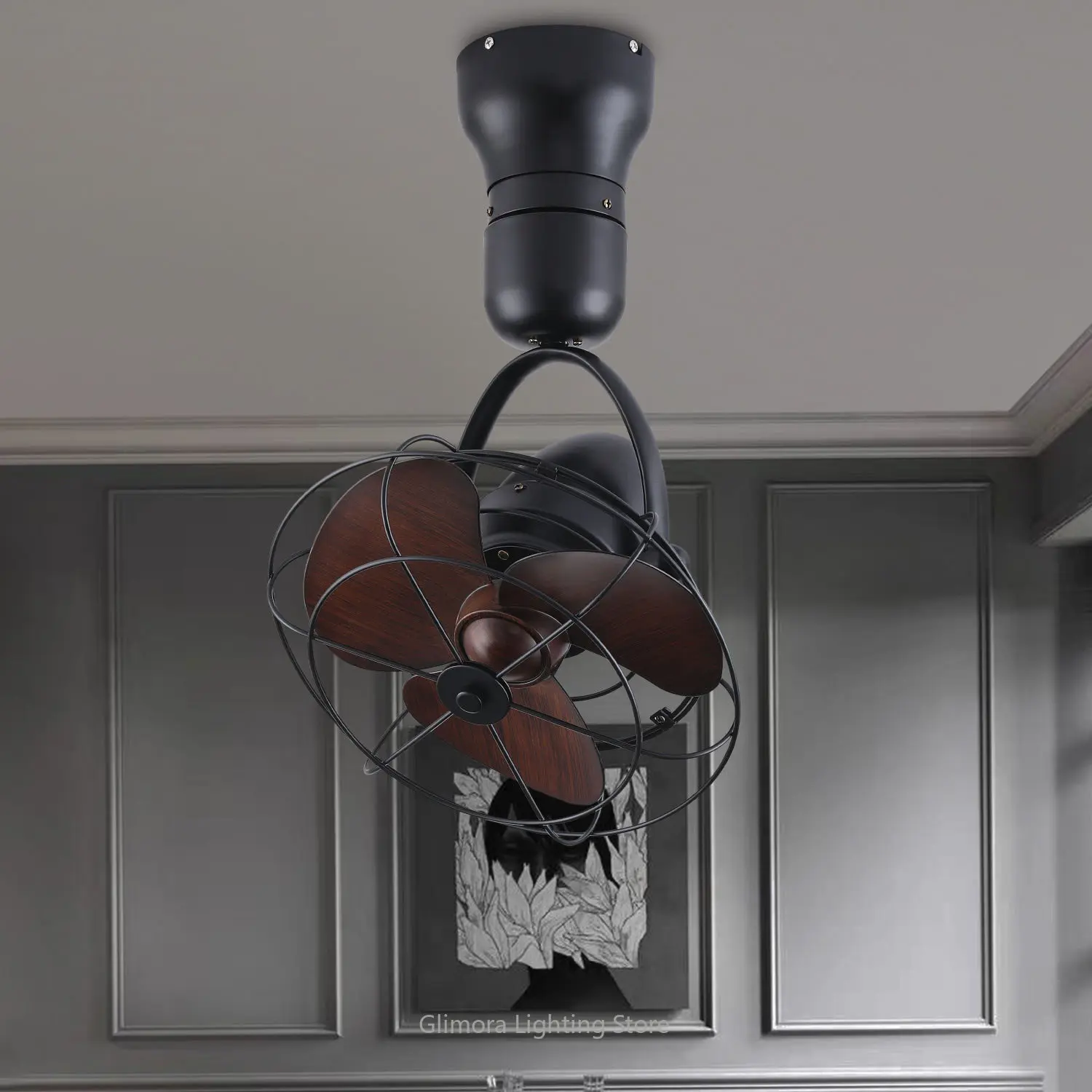 Nordic Creative restaurant ceiling fan retro shaking small fan rotating living room wall mounted ceiling fan