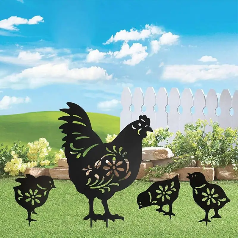 Garden Standing Chicken Rooster Statue Outdoor Stakes Yard Sign Ornaments Decor Garden Figurines Silhouette