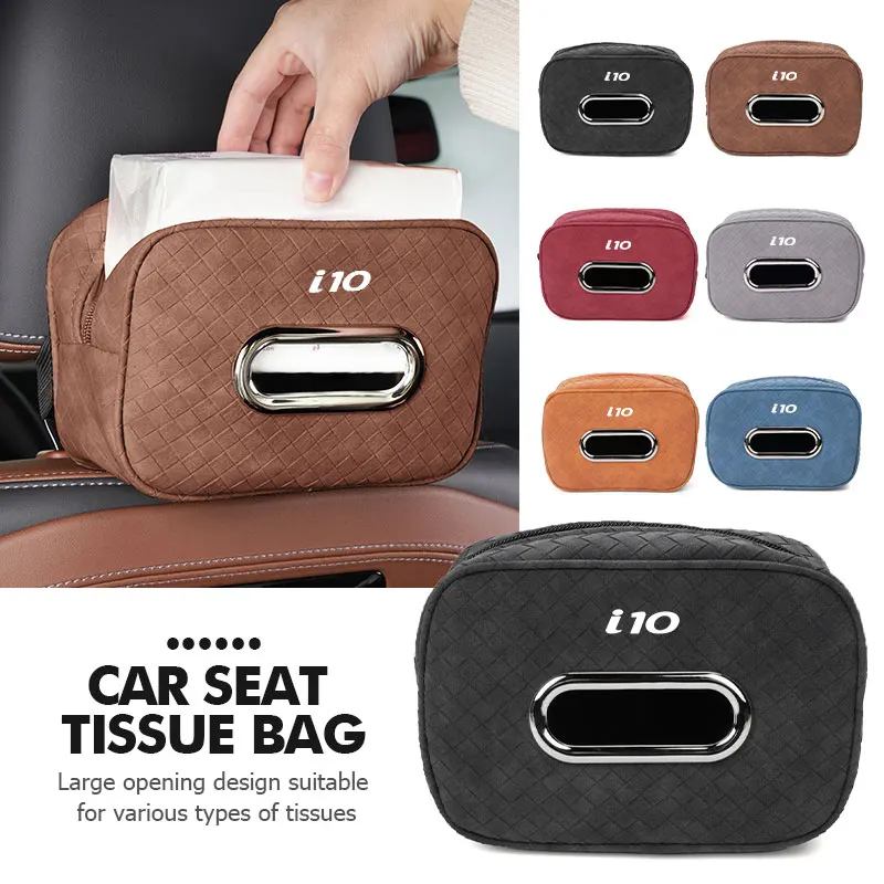 Bolsa de papel para toallas de coche, caja de pañuelos colgante para respaldo con correa de fijación para Hyundai i10 I10 N Line 2008 2009 2010 2011 2012 2013