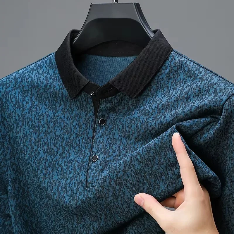 

Luxury Nice New Silk Breathable Long Sleeve Polo Shirt Men's Spring And Autumn Fashion Jacquard Shirt Business Casual T-shi