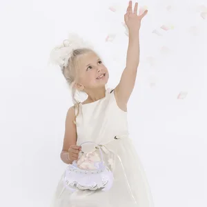 Pequena Cesta De Flores De Penas Brancas Para Meninas, Suprimentos De Penas, Casamento E Festa De Aniversário, 13x16cm 8 principais vendas cesta de petalas de casamento - №1