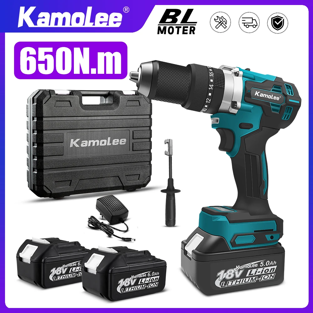 Kamolee 13MM high torque brushless electric impact drill wireless charging screwdriver tool compatible with Makita18V battery