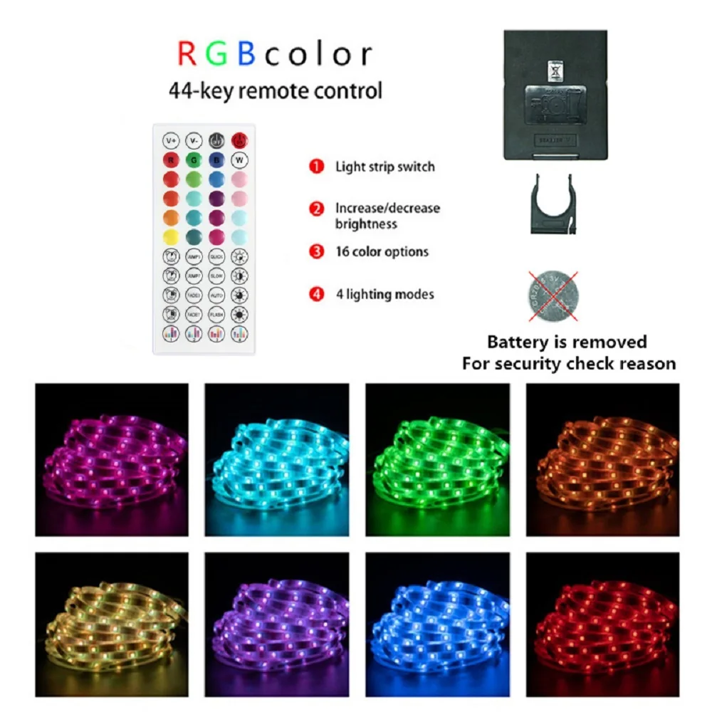 RGB USB LED 스트립 앱 제어, 44 키 리모컨 음악 동기화, 거실, 주방, E스포츠, 야간 장식에 적합