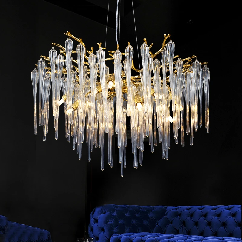 

Crystal lamp Simple and generous French duplex building American branch light luxury living room Crystal chandelier round