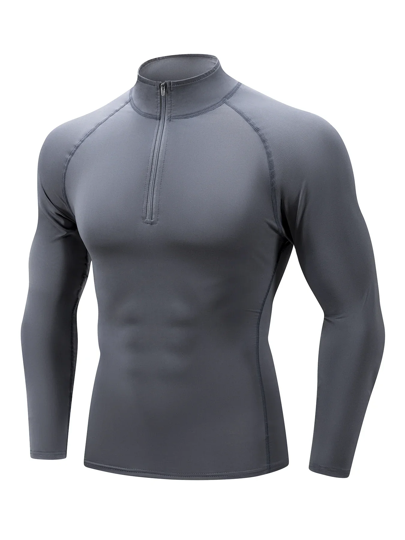 Men Half Zip Compression Shirt Long Sleeve Stand Collar Stretchy Athletic Workout Base Layer Top