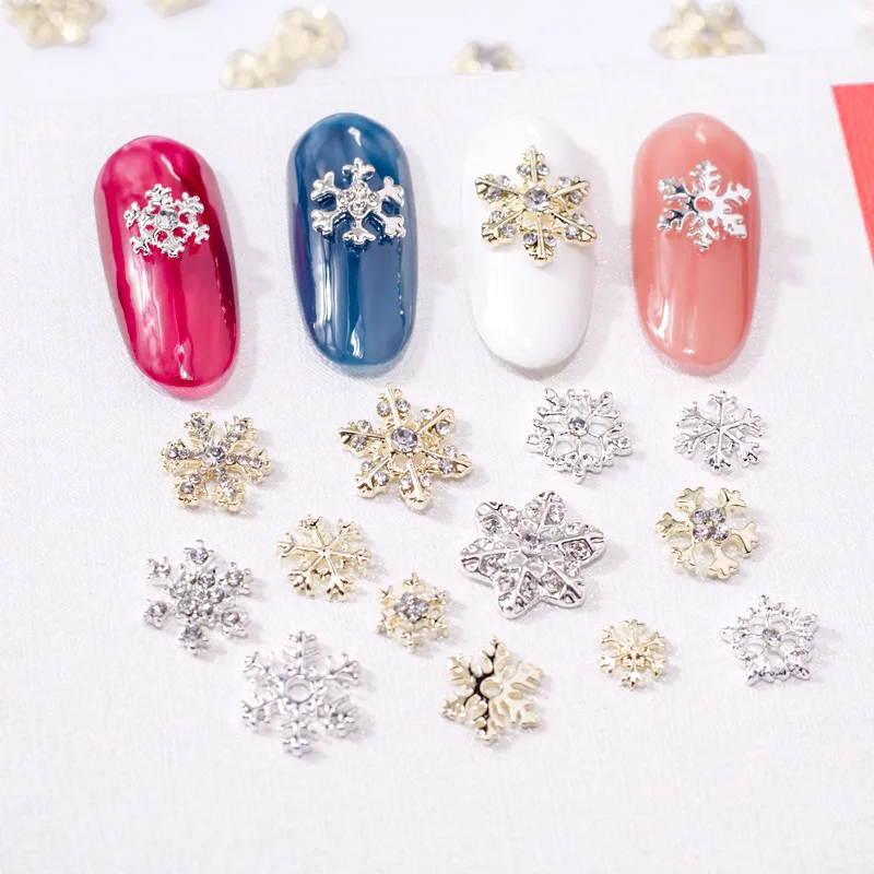 50Pcs Gold/Silver Snowflakes Nail Art Decorations Multi-Shapes Nail Metal Designs Charms Sparkle Nail Art Supplies Stones