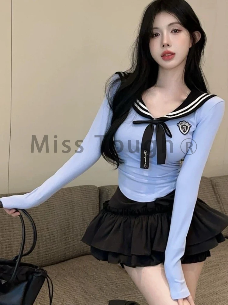 Japanese Sweet Party Two Piece Set Women Sailor Collar Elegant Tops + Mini Skirt Sets Korean Fashion Ruffle Kawaii Suit Autumn