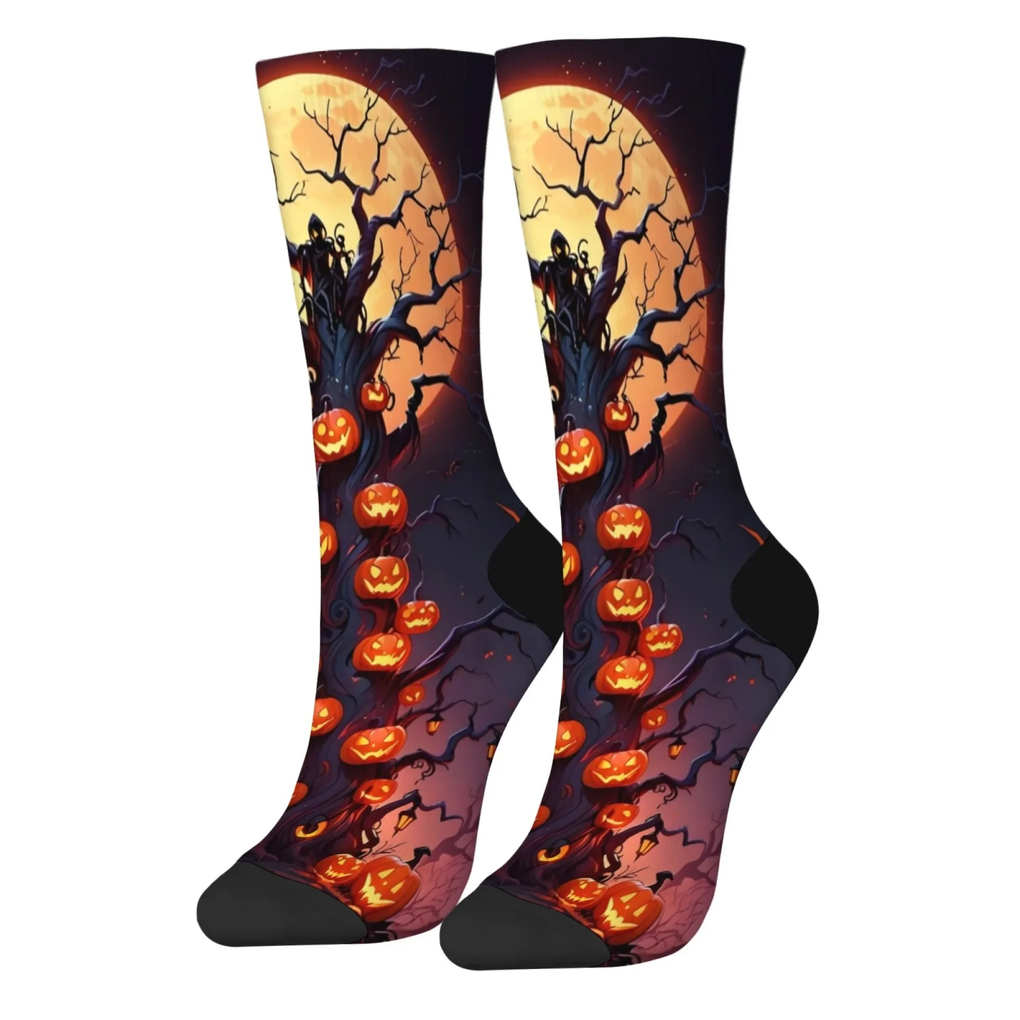 Pumpkin Lantern Tree Novelty Men's Socks Crazy Halloween Funny Socks Harajuku Street Hip-Hop Trend Socks Party Holiday Gift