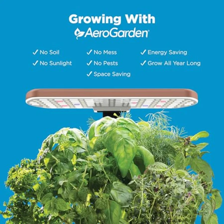 Indoor hydroponic garden for year-round herb and vegetable growing; Mocha-colored AeroGarden Harvest Lite with soil-free system view 4