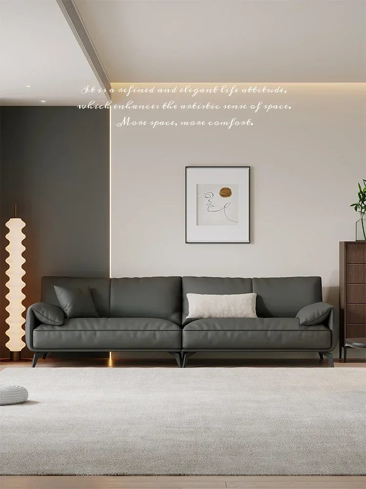 

Black Leather Technology Fabric Sofa Living Apartment Straight