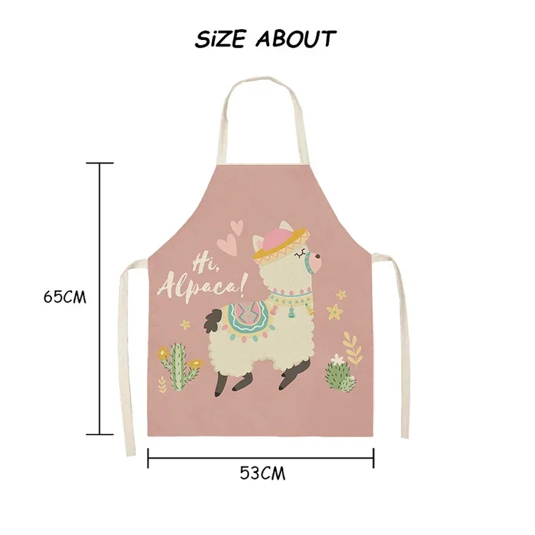 llama Alpaca Cactus Printed Cotton Linen 53*65cm Sleeveless Aprons Kitchen Women Pinafore Home Cooking Baking Waist Bibs 46263