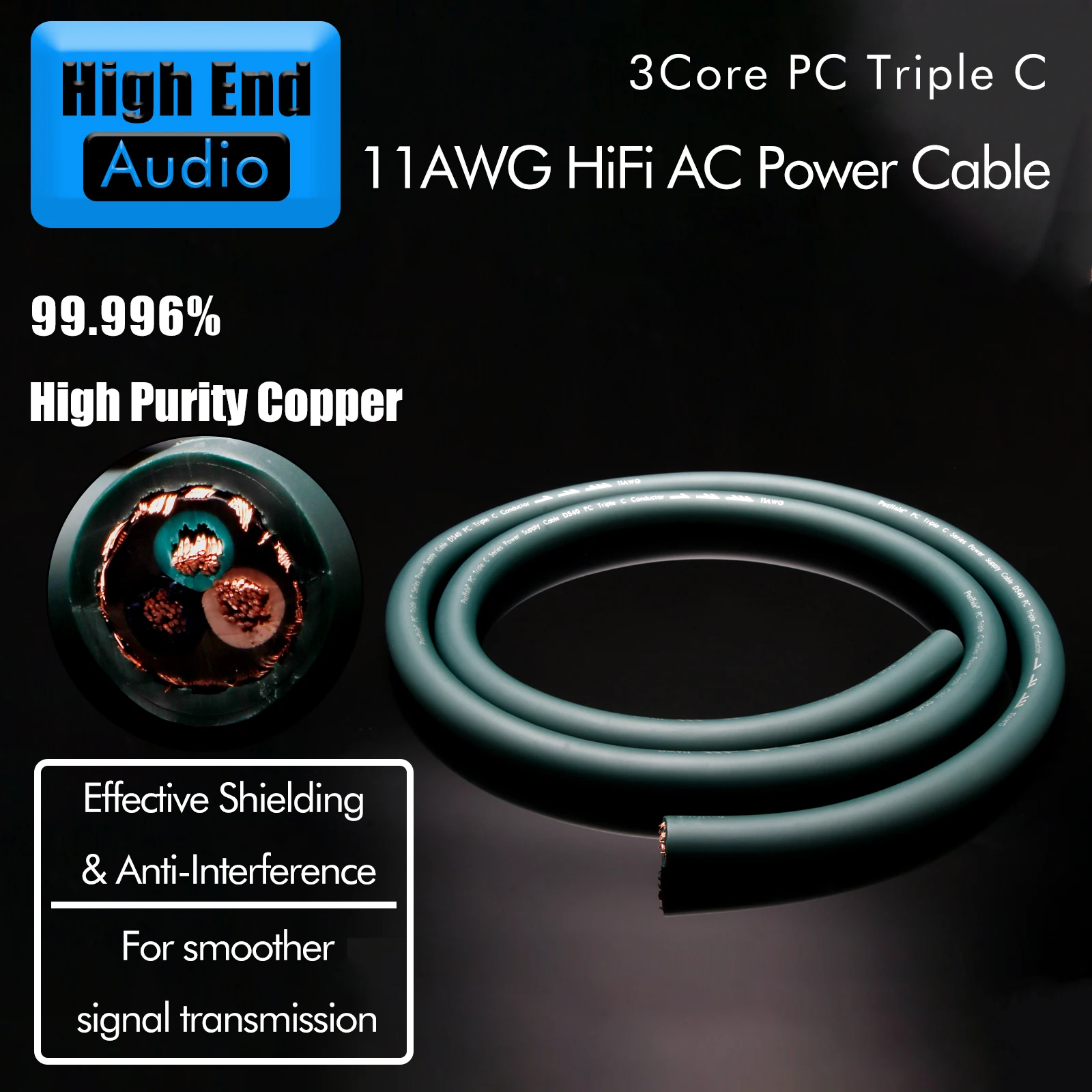 Preffair D540 OCC Kupfer-Netzkabel Hochleistungs-Audio 11AWG Stromkabel HIFI DIY Audio-Kabel für Verstärker CD-Player