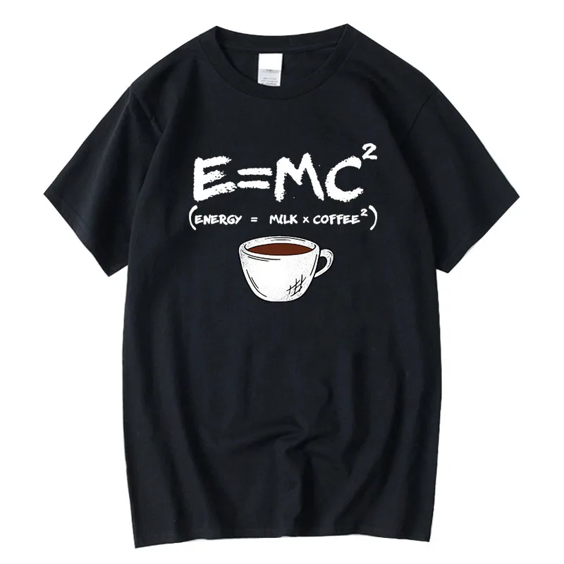Men's T-shirt 100% Cotton Casual Funny Energy=Milk+Coffee Print Loose O-neck Cool Top for Men Short Sleeve Summer Male Tees