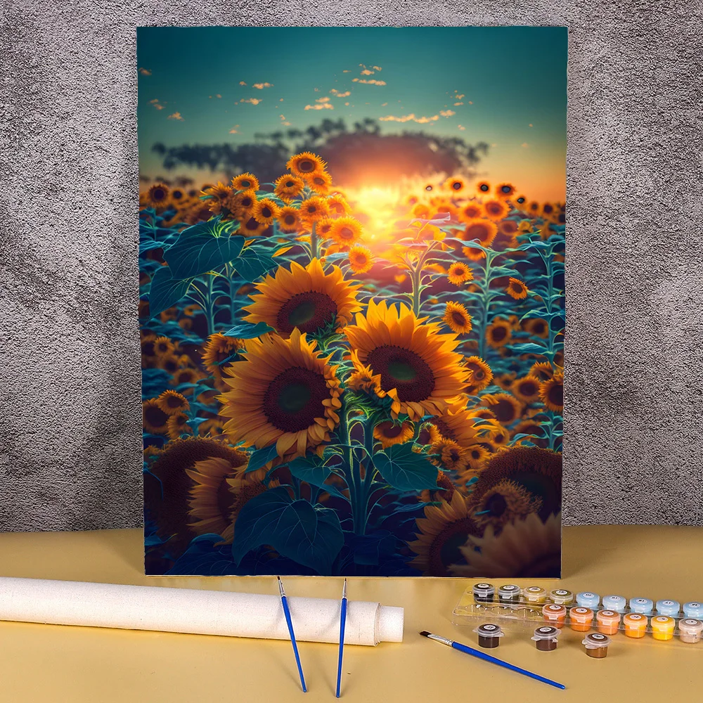 Painting By Numbers Flower Field Diy Oil Package Coloring By Number Adults Kits On Canvas Sunflowers Picture Home Wall Decor