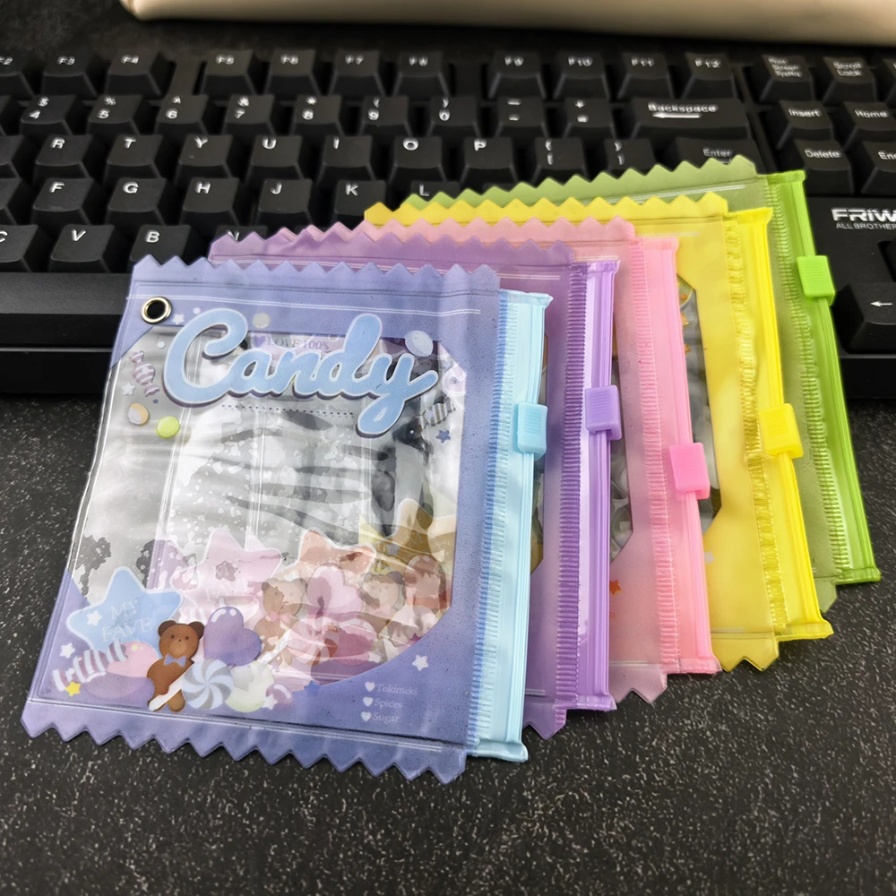 5Pcs Cute Candy Shape Mini Zipper Bag Keychain Kawaii Transparent Small Storage Pouch Pendant for Photocard DIY Bag Decor Gift