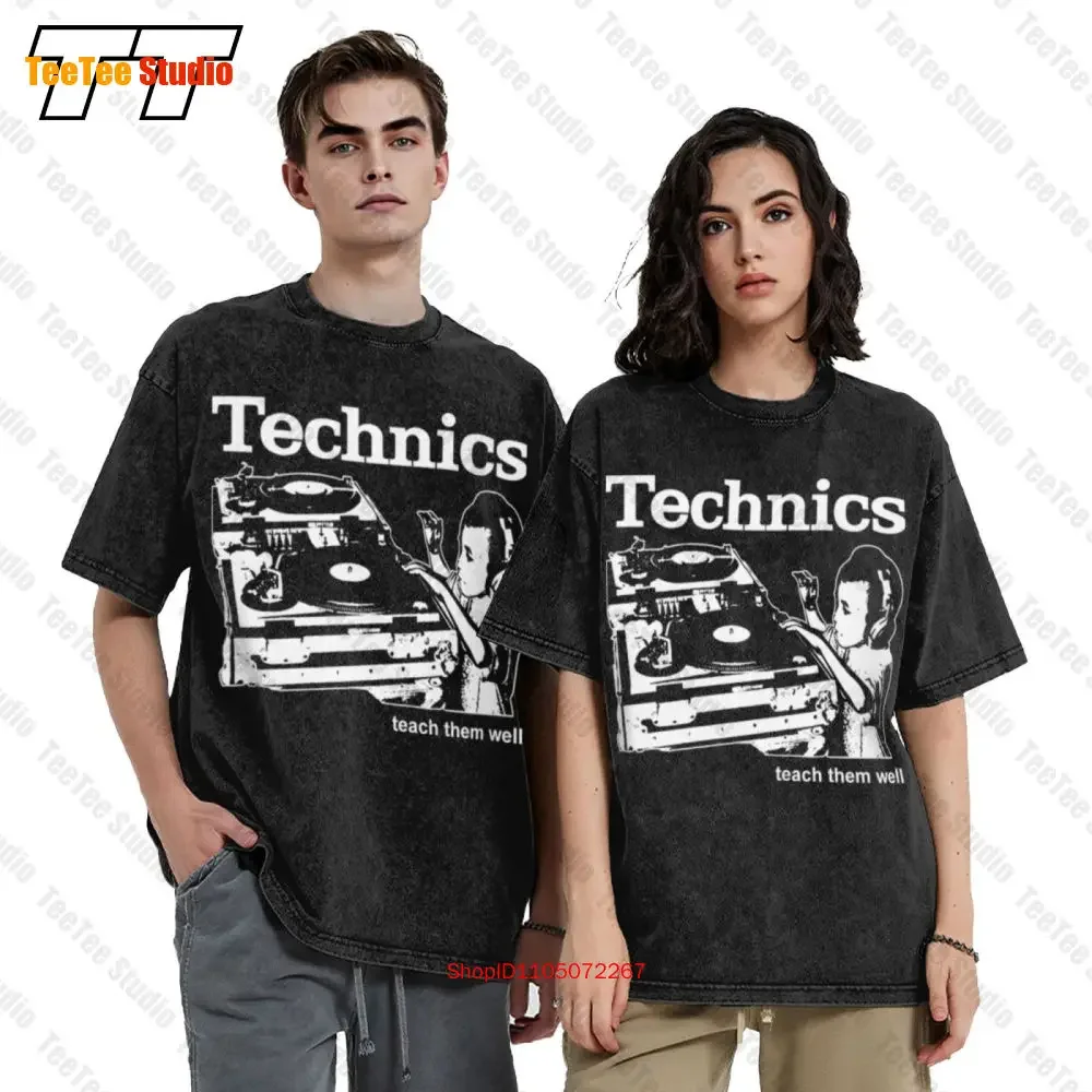 Technics Teach Them Well Men Vintage Oversized T-Shirt Hip Hop Electronic Scratch Vinyl Music 3C3D