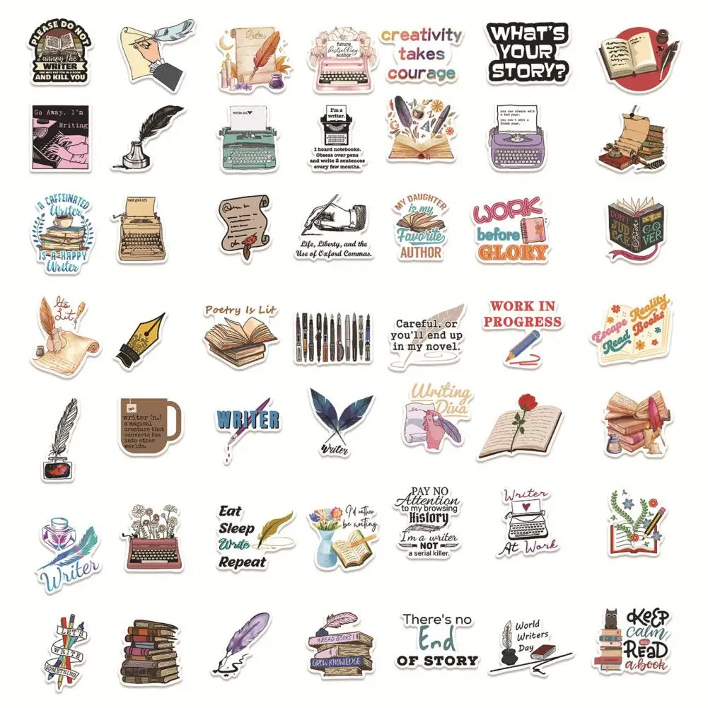 Luggage Stickers Waterproof Stickers 50pcs/set Reading Lovers Stickers for Kids Teens Cartoon Writer Graffiti Teachers Students