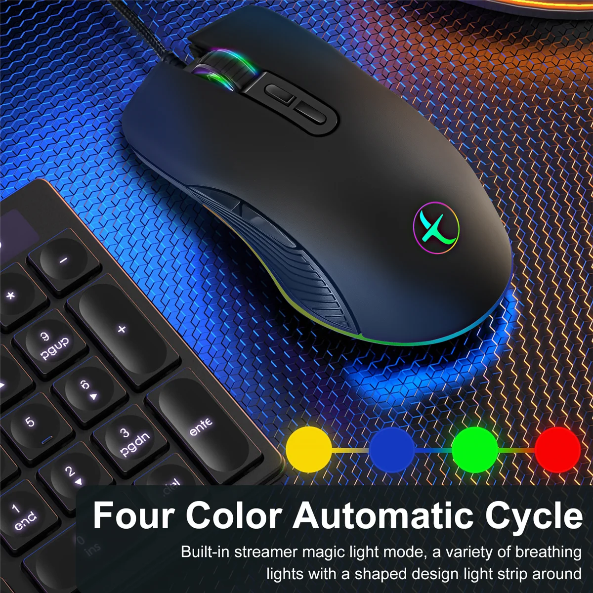 Souris filaire ergonomique USB Type-C, accessoire optique de jeu RVB