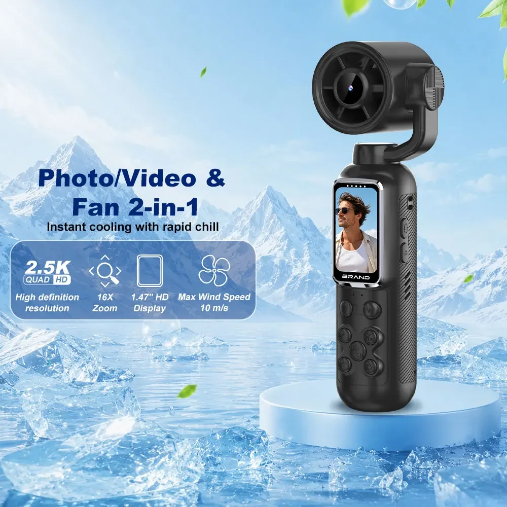 Portable Handheld Mini Pocket Camera Gimbal Cooling Fan 2000mAh 1.47inch Screen Anti-Shake Outdoor Video Recorder