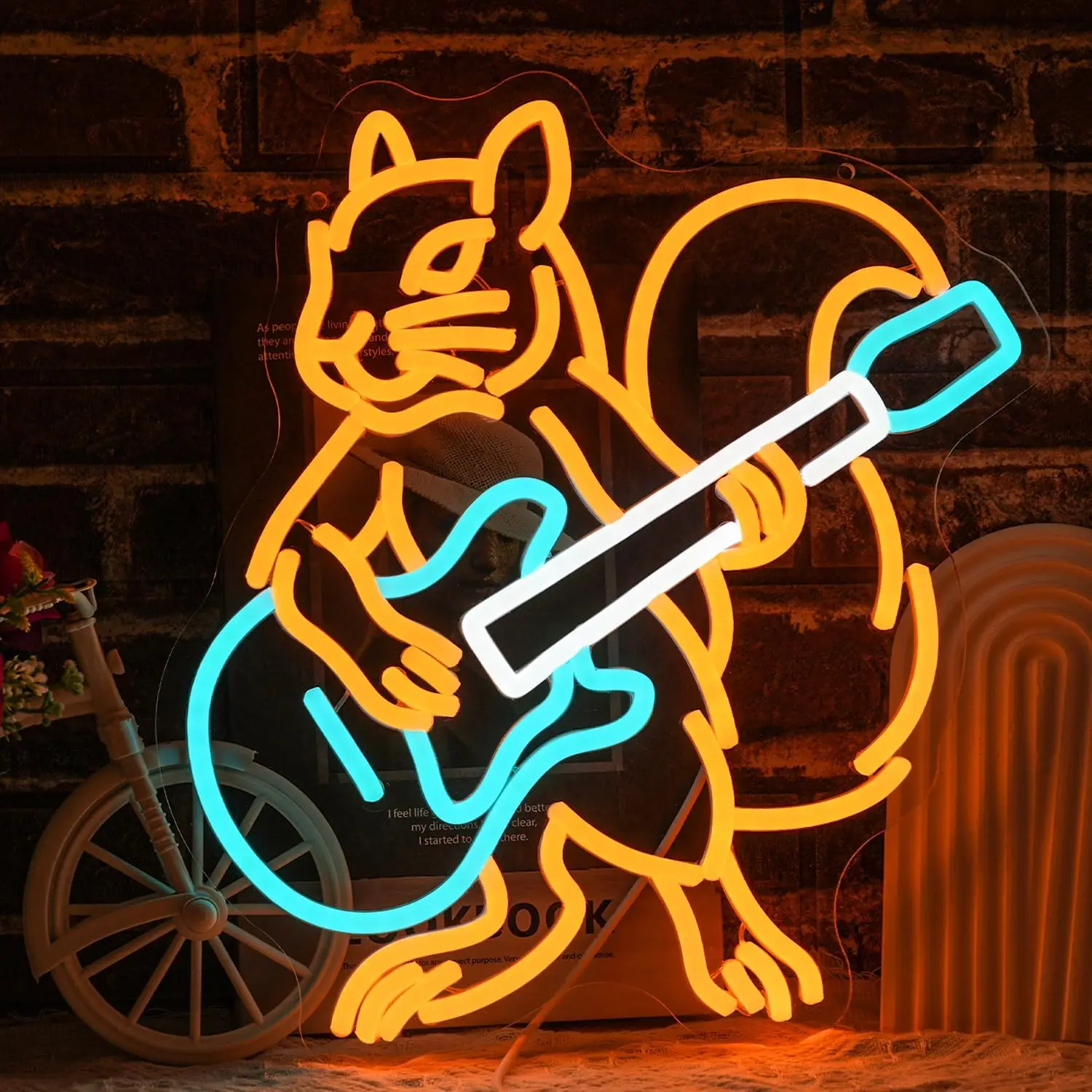 Squirrel Guitar Neon Sign for Wall Decor Beer Bar Guitar Neon Light, for Bar Live Music,Man Cave,Home, Party,Office, Bedroom