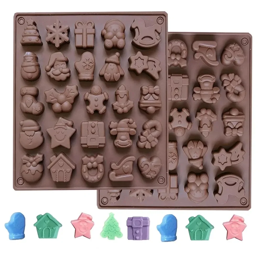 Christmas Chocolate Mold Silicone Xmas Tree Santa Snowflake Shape Candy Jelly Making Mould Ice Cube Tray Kitchen Baking Tools