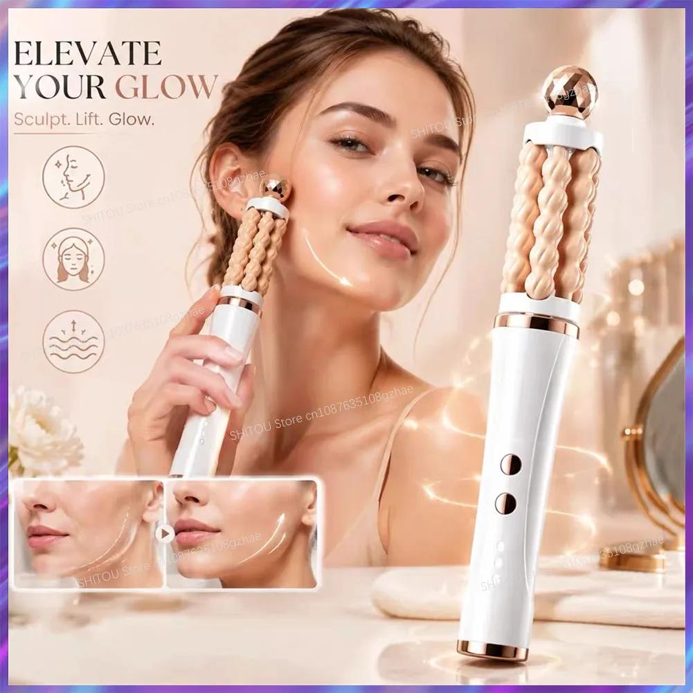 New 3D Wave Roller Rotation Massager Luxury Facial Lifting and Massage Stick Beauty Wand Bar Facial Shaping Lifting Skin Tighten