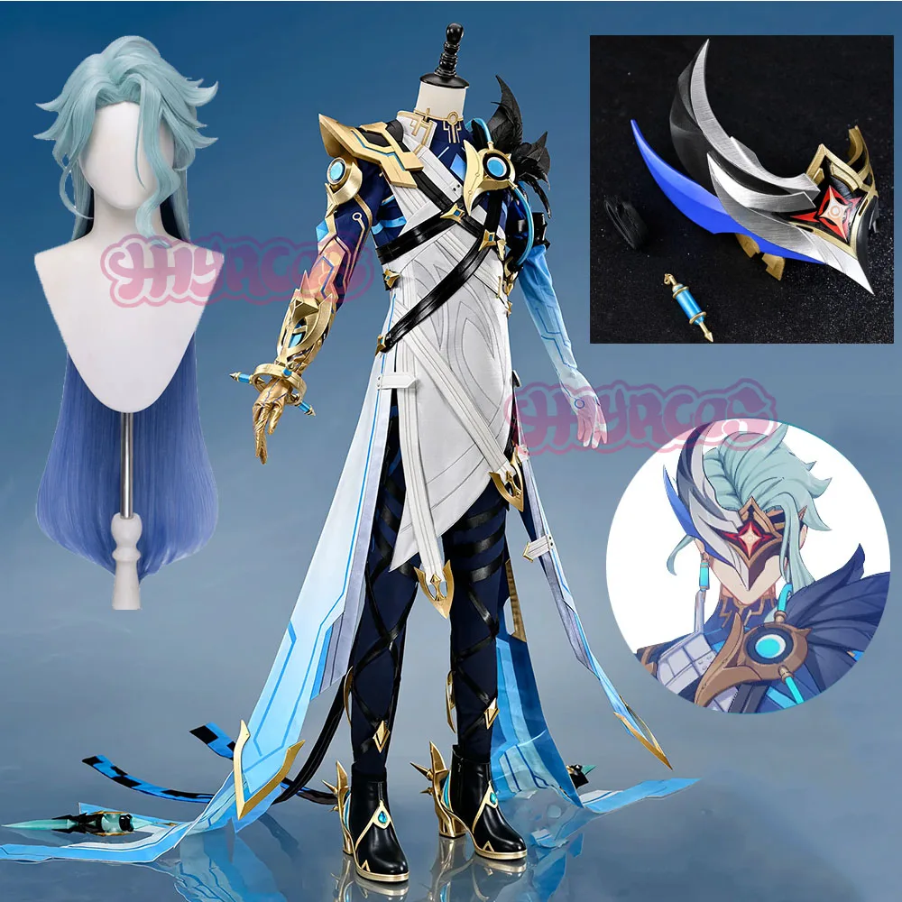 Disfraz de Cosplay de Il Dottore del juego Genshin Impact, incluye la piel de Zandik, la máscara, el disfraz de Eleven, el disfraz de Harbinger de la Fatui, peluca, zapatos y pendientes, para hombres y mujeres.