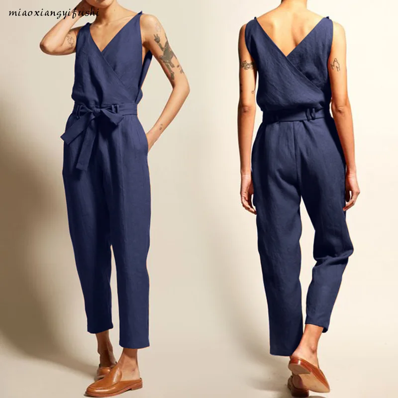 Crinkle Cotton Jumpsuit for Women Boho - 2026 Spring Wide Leg Romper, Casual One Piece Pantsuit