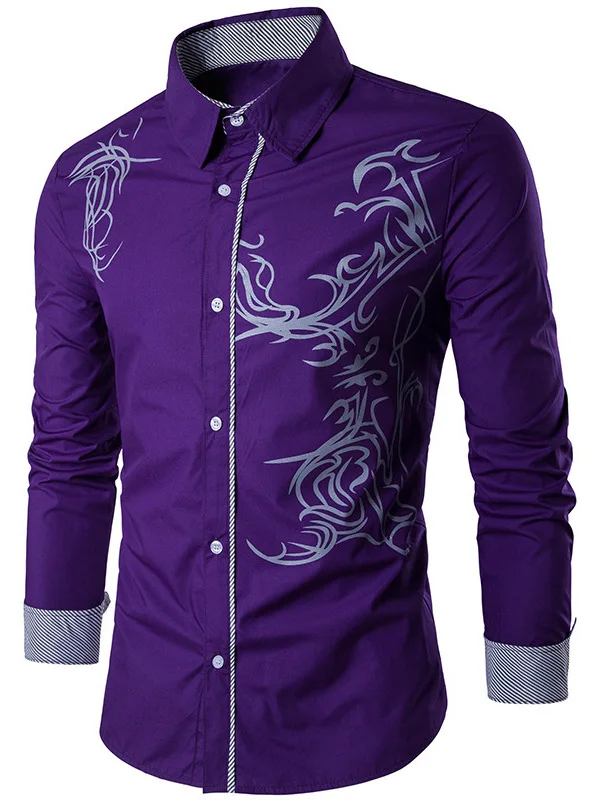 

Long Sve Printed irt Slim Fit Polyester Spring Autumn Thin Menswear Casual Faion Stand Collar Other Material