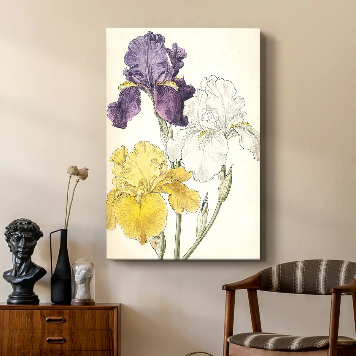 アイリスの花の水彩画 花の静物画 キャンバスウォールアートプ - Home Decor Mirror のレビューと価格