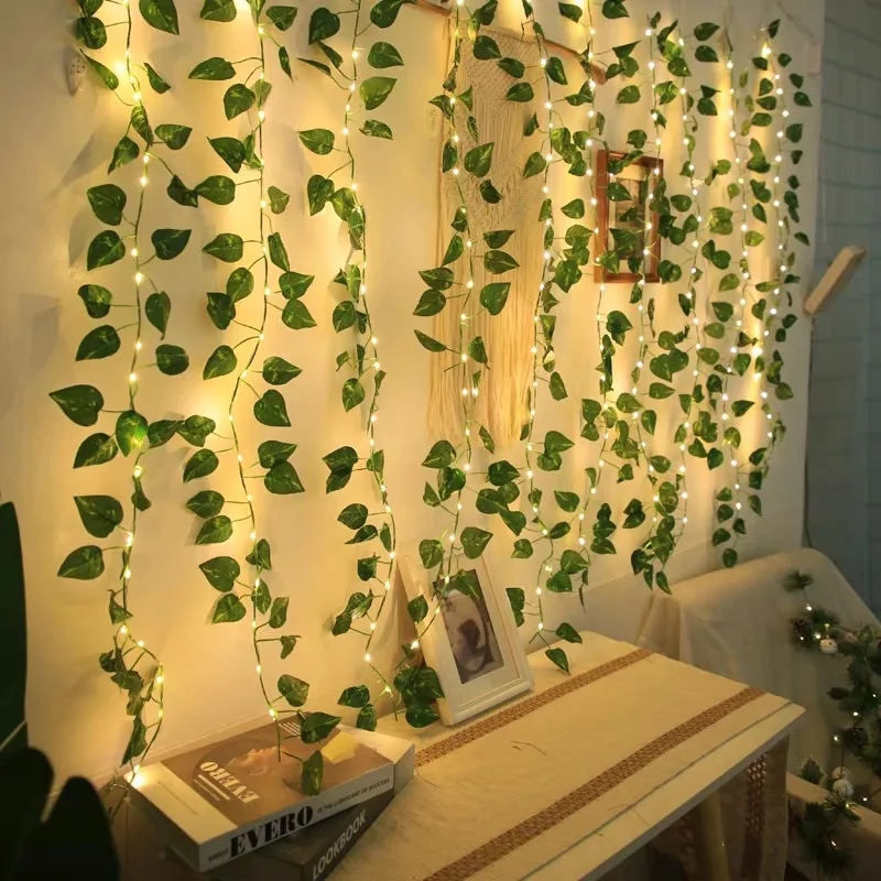 Battery Operated Green Leaves String Lights Artificial Leaf Garland LED Fair Lights for Hanging Wedding Christmas Decoration