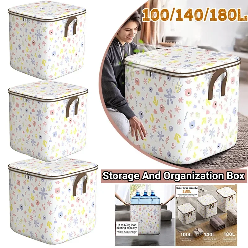 

Large Capacity Clothing Storage Bag Foldable Wardrobe Quilt Bedding Storage Container Toy Box with Blanket Cover and Handle