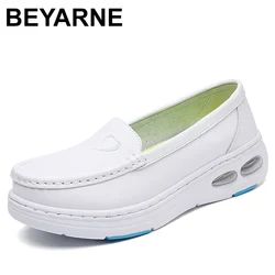 Big size 2024 new  hot sell high quality real cow leather soft and comfortable white color  lady shoes for nurse and doctor