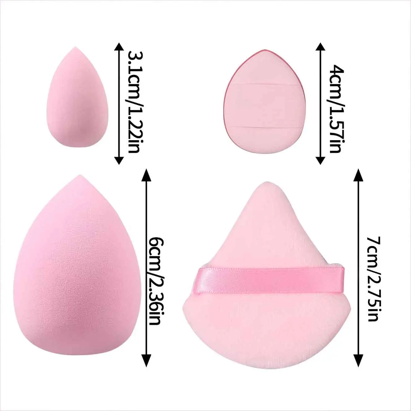 مجموعة إسفنجة مكياج وردية فائقة النعومة مكونة من 12 قطعة: بيضة تجميل/نفخة مسحوق مثلثة/نمشب صغير لبودرة الأصابع