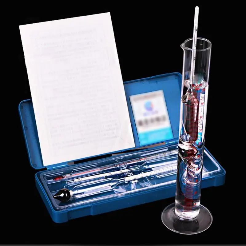 3 Pcs 0-100 Hydrometer Alcoholmeter Tester Set Alcohol Concentration Meter + Themometer Concentration Meters Tools