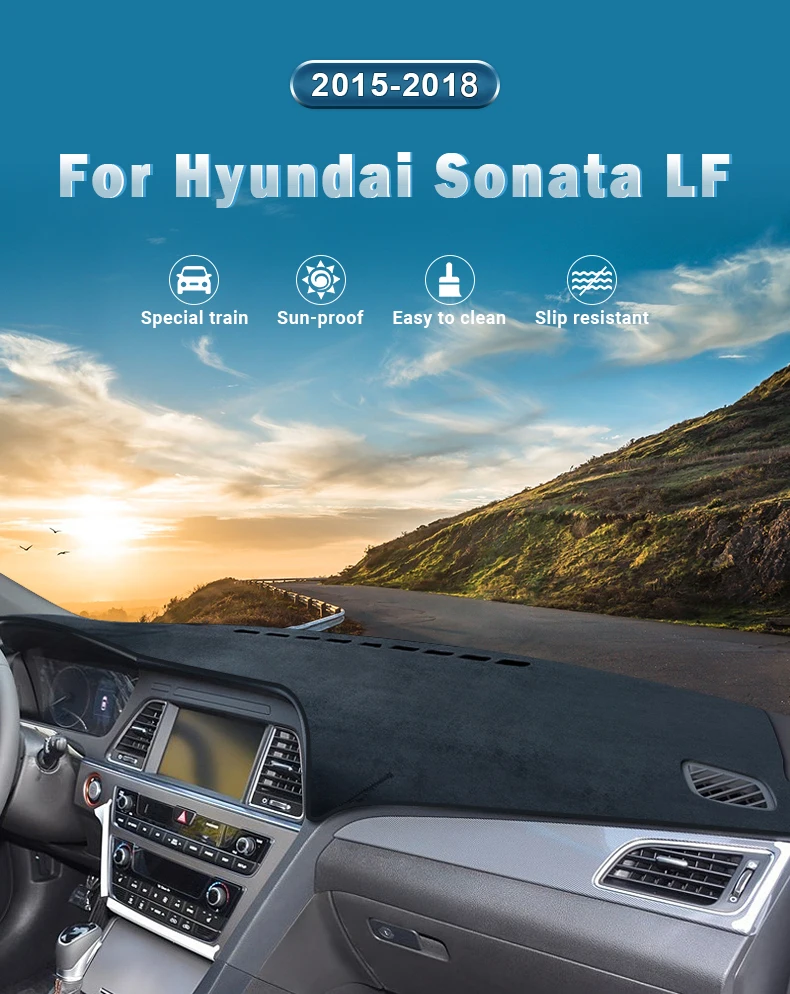 Für Hyundai Sonata LF 2015 2016 2017 2018, Flanell, Auto-Armaturenbrett, Anti-UV-Abdeckung, Sonnenschutz, Matten, vermeiden Sie Lichtpolster, rutschfeste Teppiche – Detail 1
