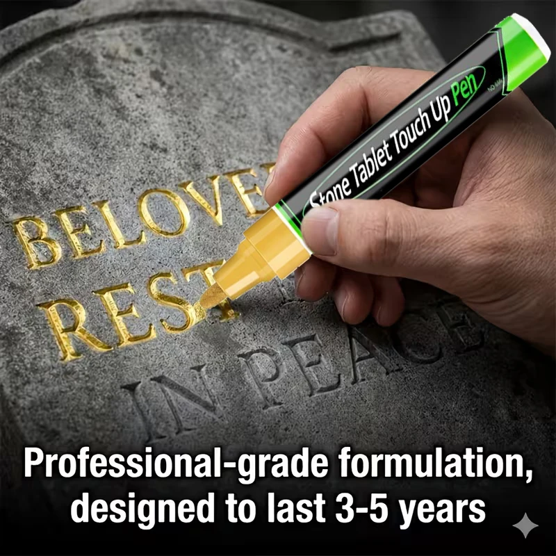 Gold Tombstone Marker Pen Restores Faded Inscriptions on Tombstones Granite Surfaces; Weather Resistant,Quick-Drying,Oil-Based image 2