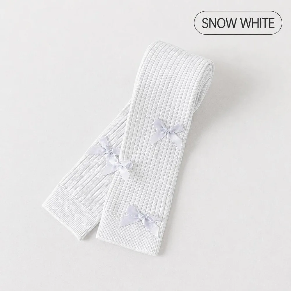 Slim-Fit Girls Bow Leggings Striped Stretchy Kids Ribbed Tights Skin-Friendly Soft Fabric Children Ankle Pants