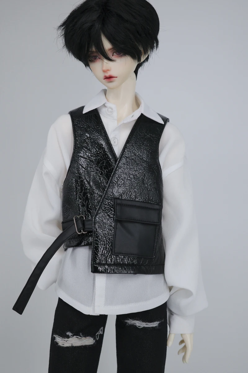 BJD Doll Clothes Black Shiny Leather Asymmetrical Leather Vest Jacket For 1/3 BJD SD DD SD13 SD17 POPO68 Uncle SSDF ID75 Doll