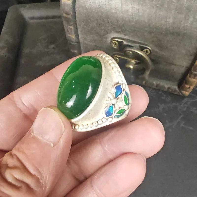 Vintage Green Cat‑Eye Ring Unisex Oval Beaded Bezel Metal Statement Finger Jewelry Men Women Party Gift