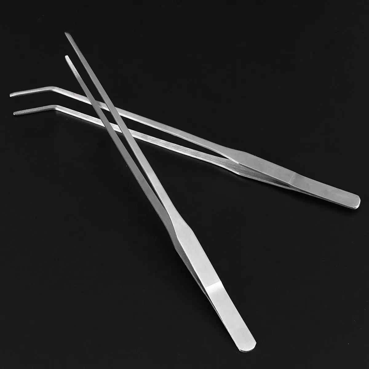 2Pcs 27Cm Polished Stainless Steel Aquarium Tweezers Set Straight and Curved Tip Plant Tongs for Low Growing Foreground Aquatic