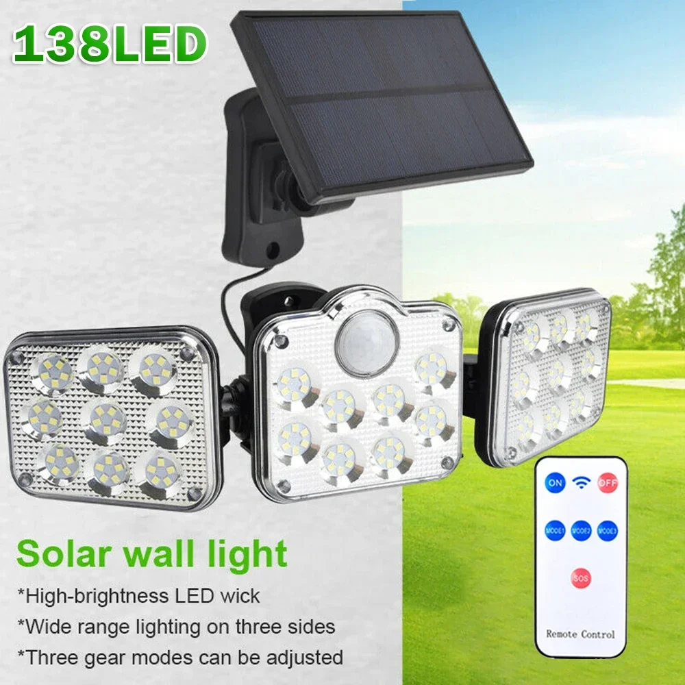 138/122 LEDs Outdoor Solar Light Solar Panel LED Wall Lamp Motion Sensor Street Lamp Balcony Garden Decoration Sunlight